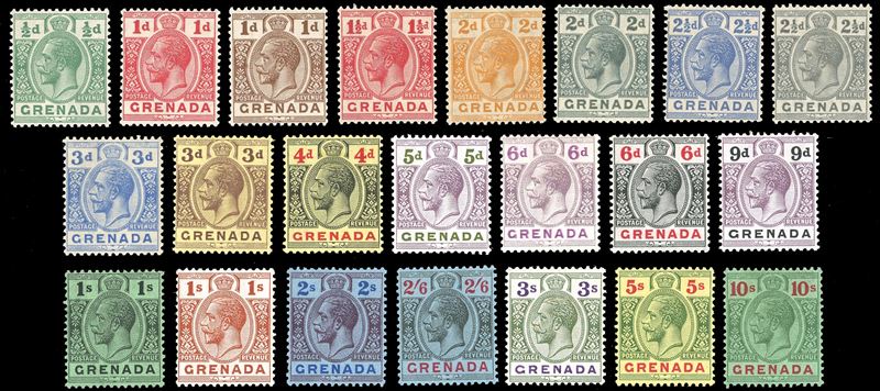 BRITISH COLONIES-GRENADA 1921/29 - Giorgio V, serie completa (Yv.83/104), nuovi, gomma originale, perfetti, MH.  - Asta Filatelia - Cambi Casa d'Aste