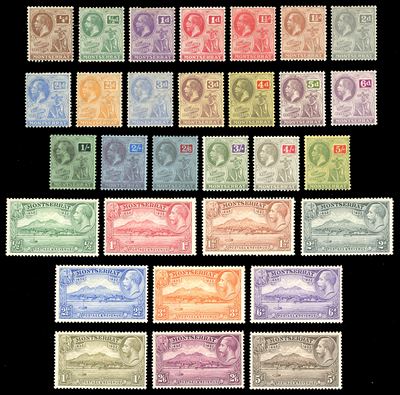 Giorgio V, Montserrat 1922/43 - Due serie complete di francobolli (Yv.56/73,77/86), nuove con gom...