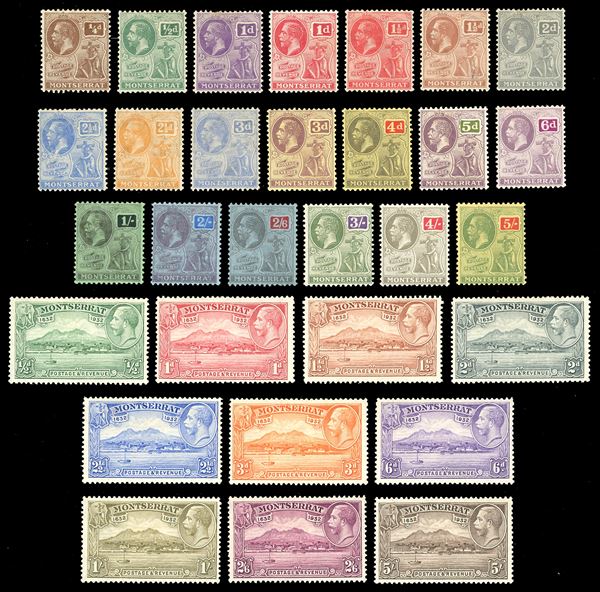 BRITISH COLONIES-MONTSERRAT 1922/43 - Due serie complete, Giorgio V (Yv.56/73,77/86), nuove, gomma originale, MH, perfette.