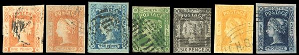 BRITISH COLONIES-NEW SOUTH WALES 1851/54 - Regina Vittoria, serie completa (Yv.8/14), usati, da esaminare.