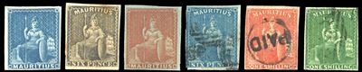 Francobolli delle Colonie Britanniche, Mauritius 1858/1862 - Insieme di 6 francobolli