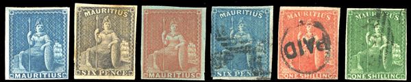 BRITISH COLONIES-MAURITIUS 1858/1862 - Piccolo insieme di 6 francobolli del periodo, da esaminare.
