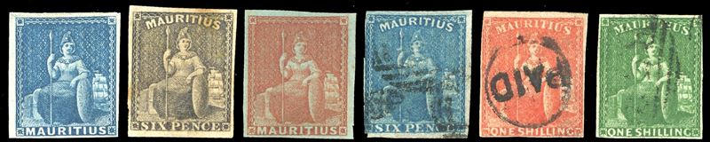 BRITISH COLONIES-MAURITIUS 1858/1862 - Piccolo insieme di 6 francobolli del periodo, da esaminare.  - Asta Filatelia - Cambi Casa d'Aste