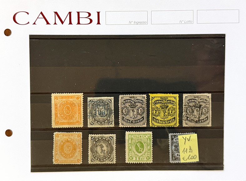 Collezione di francobolli, 1850/1920 - Insieme di cartonicini con esemplari nuovi e usati