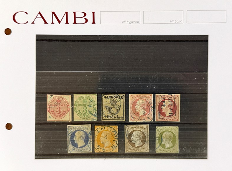 Collezione di francobolli, 1850/1920 - Insieme di cartonicini con esemplari nuovi e usati