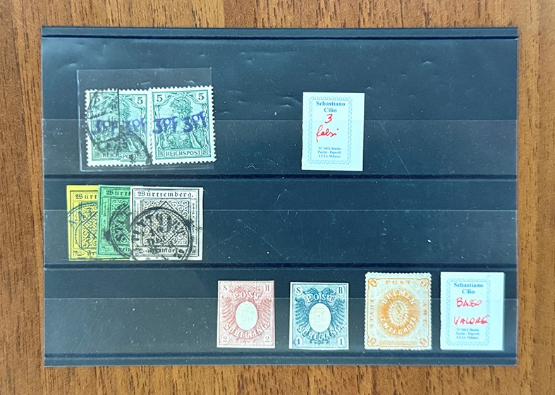 Collezione di francobolli, 1850/1920 - Insieme di cartonicini con esemplari nuovi e usati