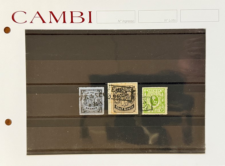 Collezione di francobolli, 1850/1920 - Insieme di cartonicini con esemplari nuovi e usati