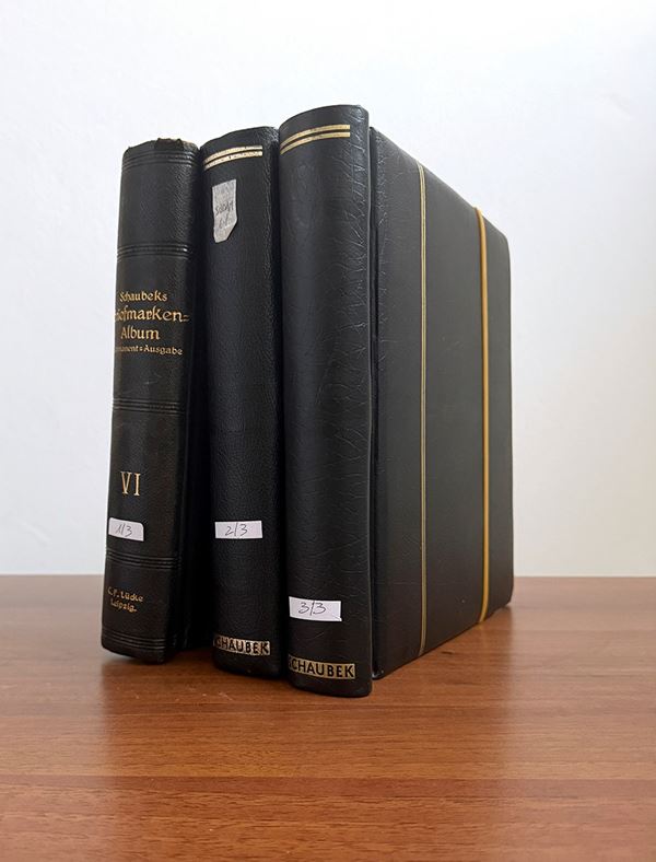 SUD E CENTRO AMERICA 1853/1940 - Tre grandi album Schaubek contenenti collezioni molto ben avviate di Argentina, Bolivia, Brasile, Cile, Columbia, Costa Rica, Cuba, Repubblica Dominicana, Equador, Guatemala, Haiti, Honduras, Messico, Nicaragua, Panama, Paraguay, Perù, El Salvador, Uruguay e Venezuela. Divertente, alto valore di catalogo. Materiale di difficile reperibilità.