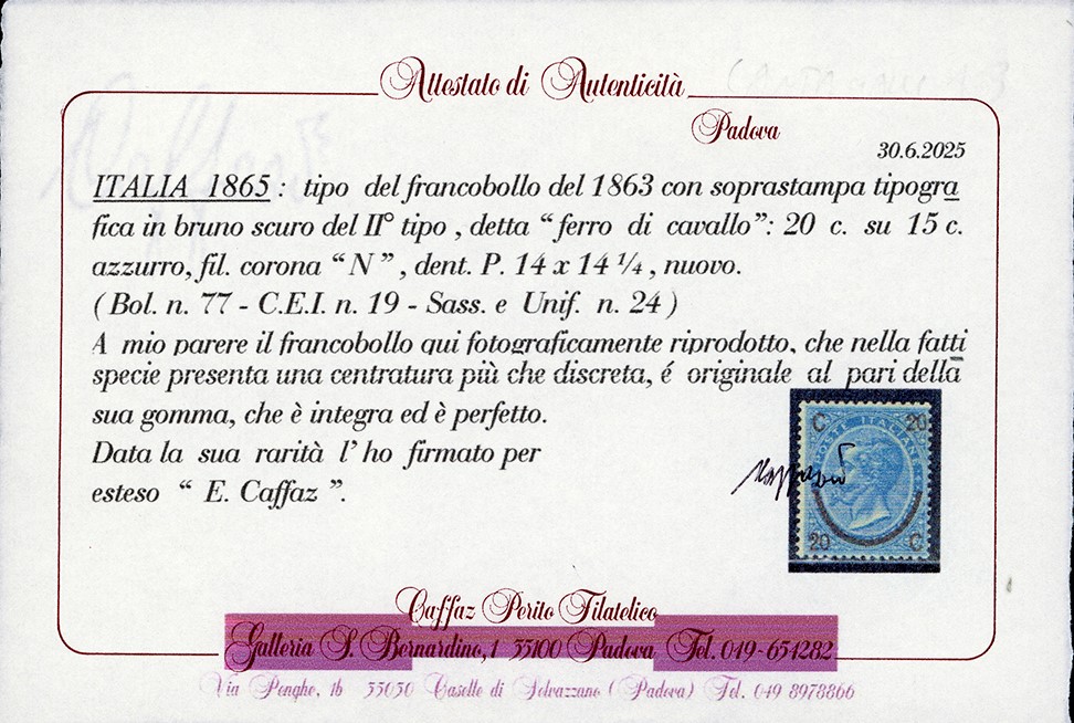 Ferro di cavallo, 20 cent. su 15 cent. - II tipo, 1865