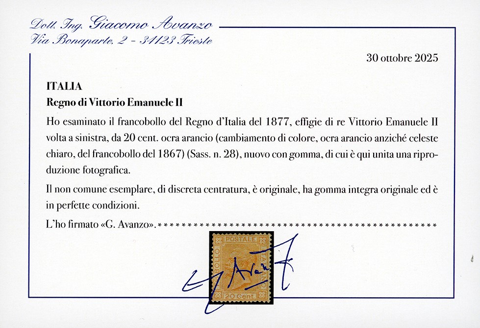 Diena, 1877 - 20 centesimi ocra arancio