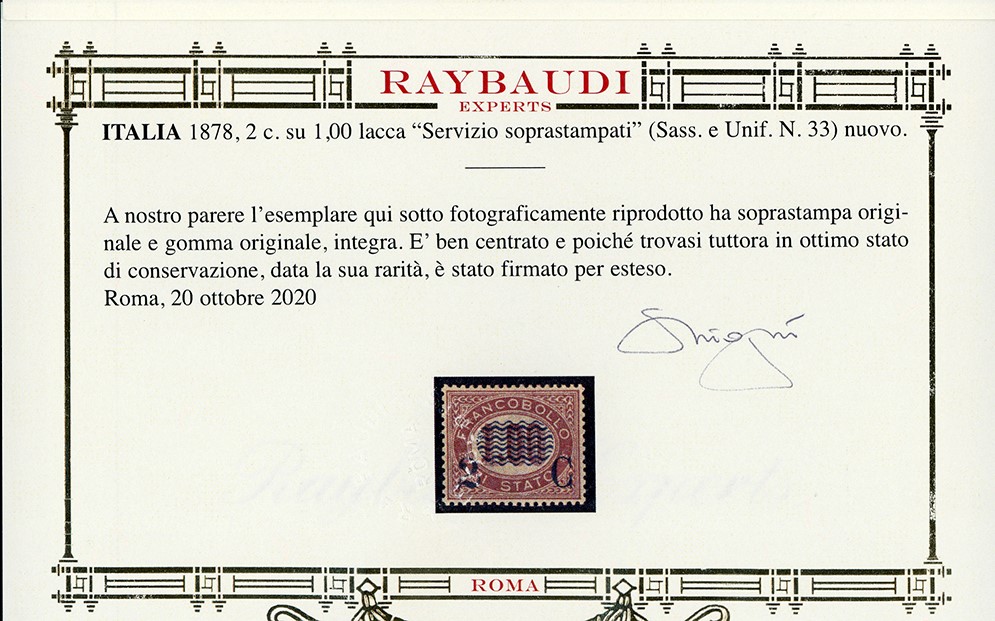 Servizio soprastampati, serie completa (29/36), 1878, gomma originale integra
