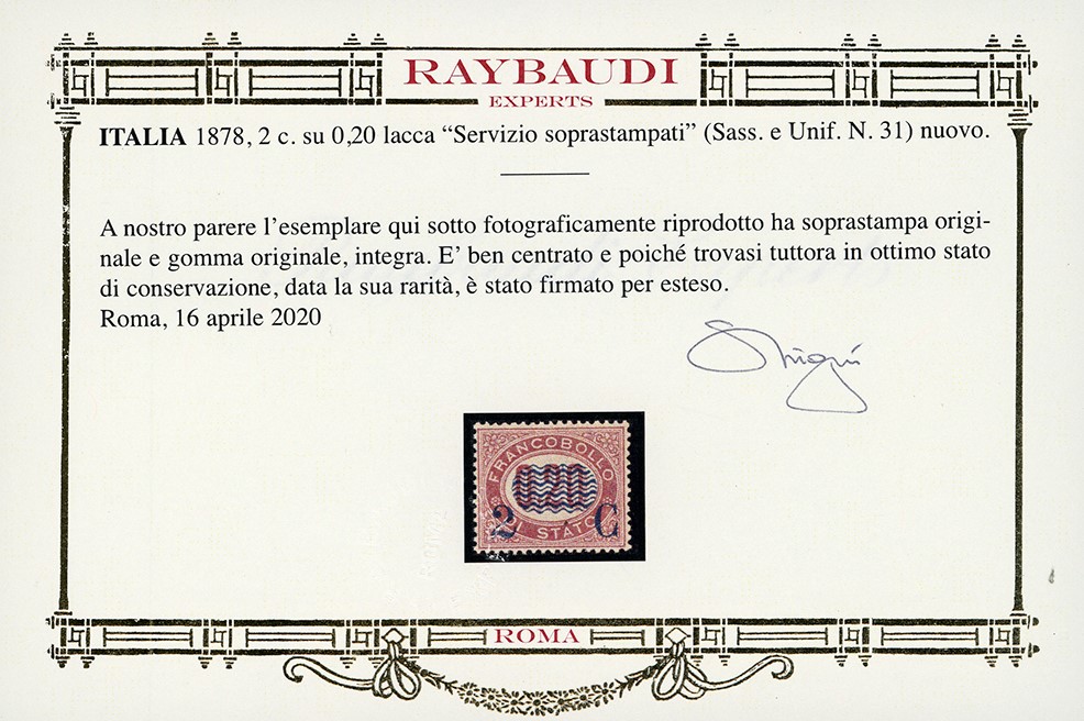 Servizio soprastampati, serie completa (29/36), 1878, gomma originale integra