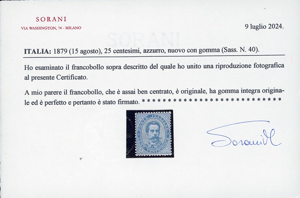 Umberto I, 25 centesimi del 1879, nuovo con gomma originale integra