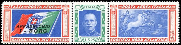 1933 - 5,25 + 19,75 lire Trittico I-BORG, varietà "ciuffo" (51Da), nuovo, gomma originale integra, perfetto. Cert. Diena.