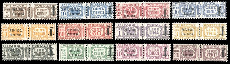 PACCHI POSTALI 1944 - Soprastampati fascetto, serie completa (36/47), nuovi, gomma originale integra, perfetti. Cert. Diena.  - Asta Filatelia - Cambi Casa d'Aste