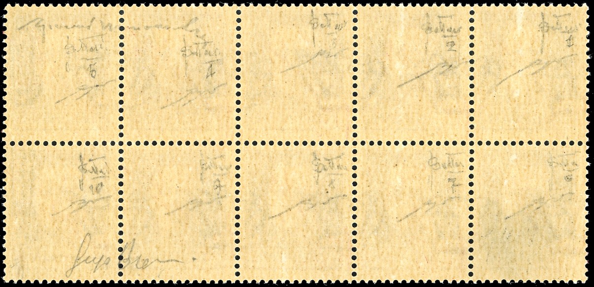 1943, 50 cent. Imperiale con soprastampa in rosso vermiglio 'Badoglio', foglietto di 10 esemplari