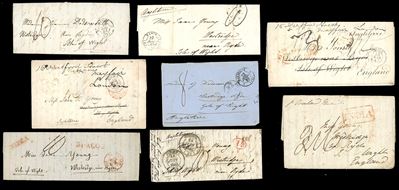 Gran Bretagna, Insieme di otto lettere prefilateliche dirette all'Isola di Wight, 1843/1854