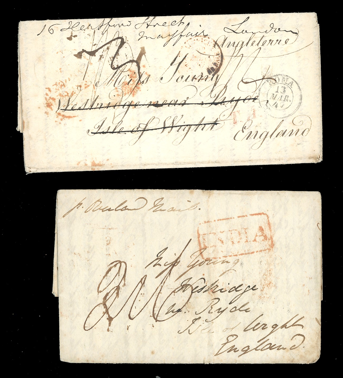Gran Bretagna, Insieme di otto lettere prefilateliche dirette all'Isola di Wight, 1843/1854