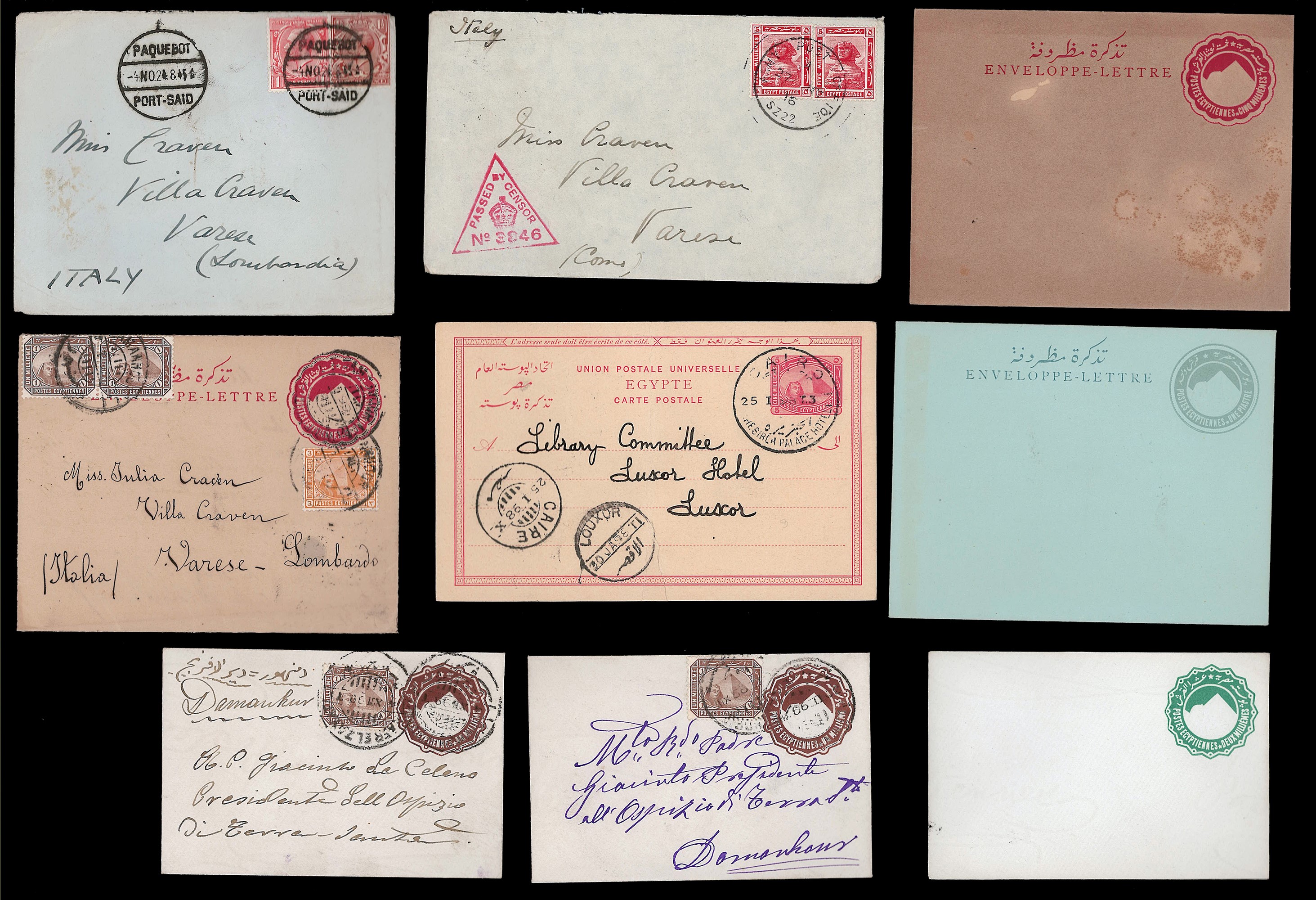 Egitto, Piccolo insieme di interi postali e buste affrancate, 1890-1940