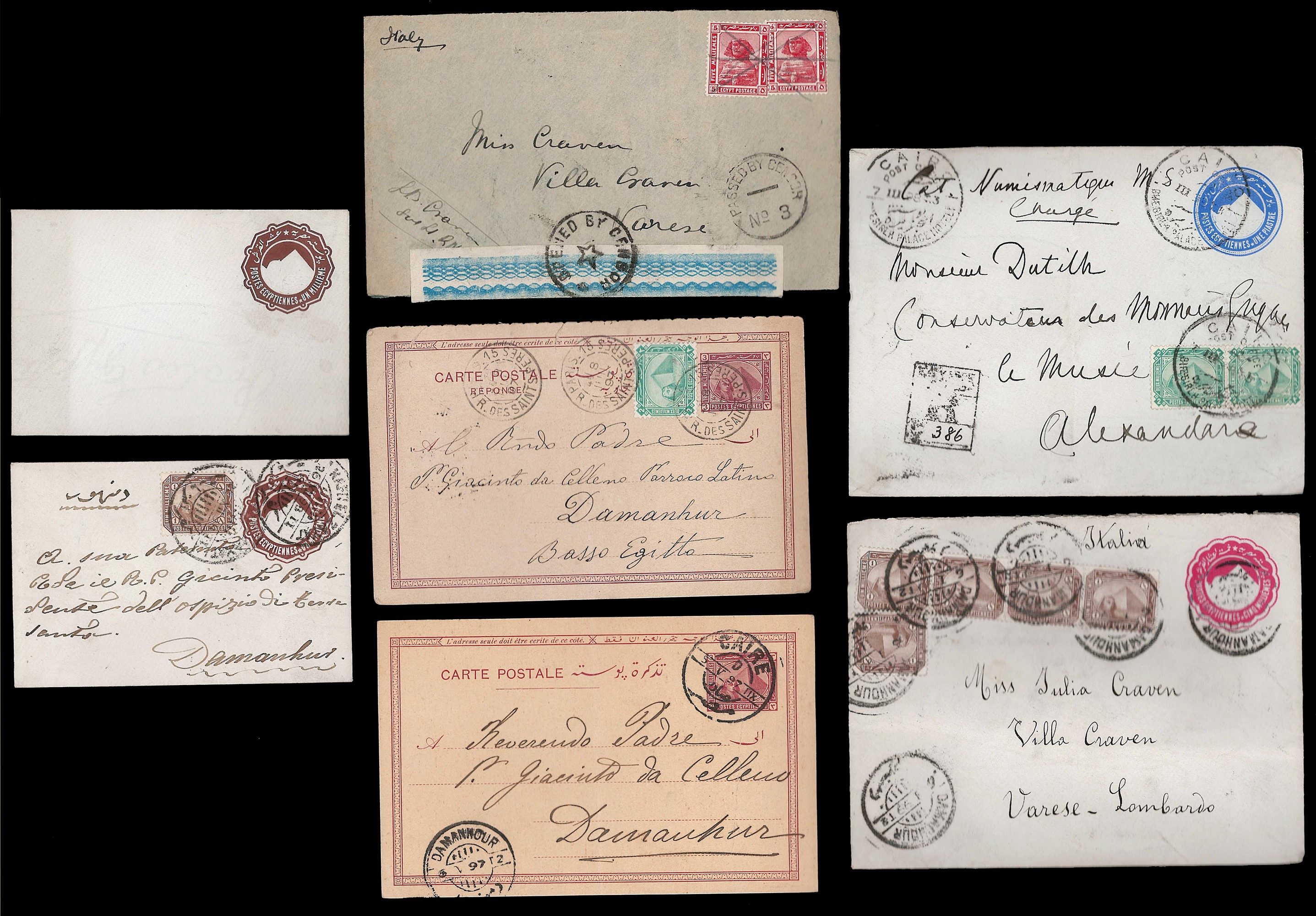 Egitto, Piccolo insieme di interi postali e buste affrancate, 1890-1940