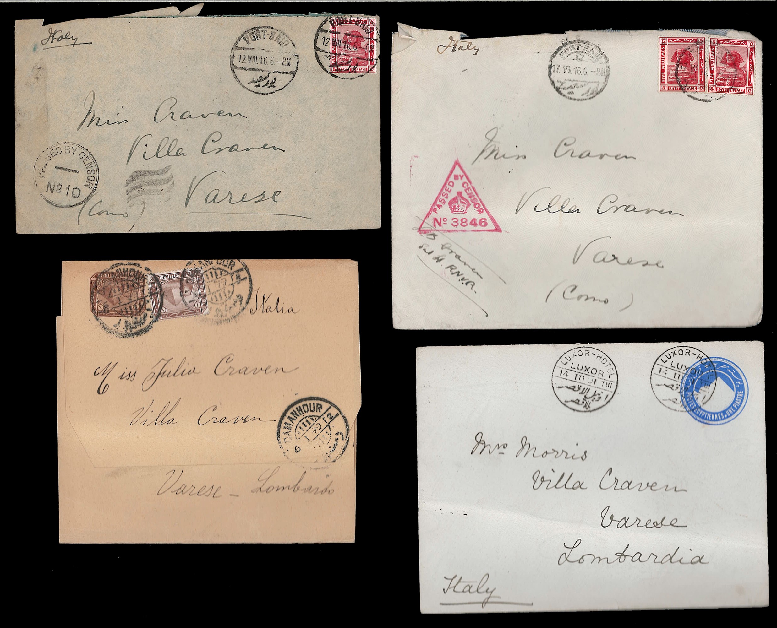 Egitto, Piccolo insieme di interi postali e buste affrancate, 1890-1940