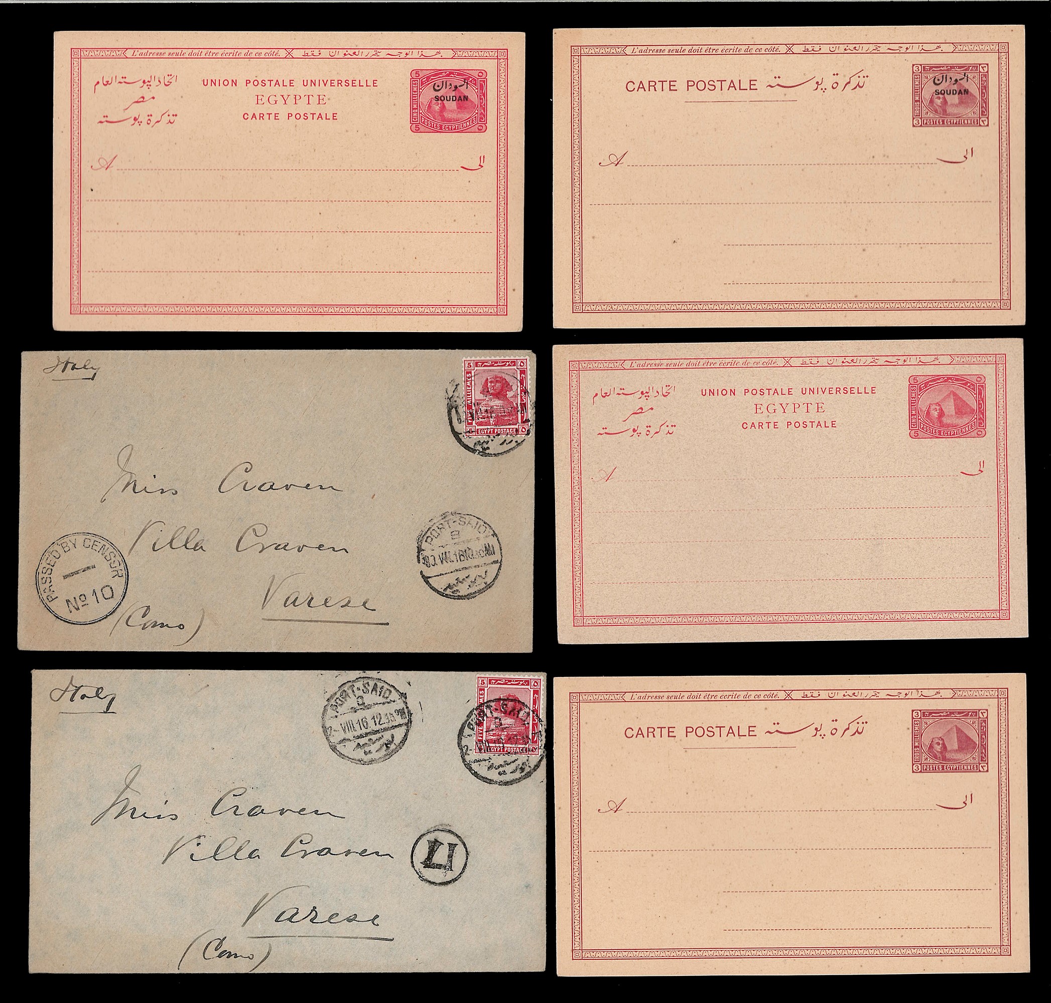 Egitto, Piccolo insieme di interi postali e buste affrancate, 1890-1940