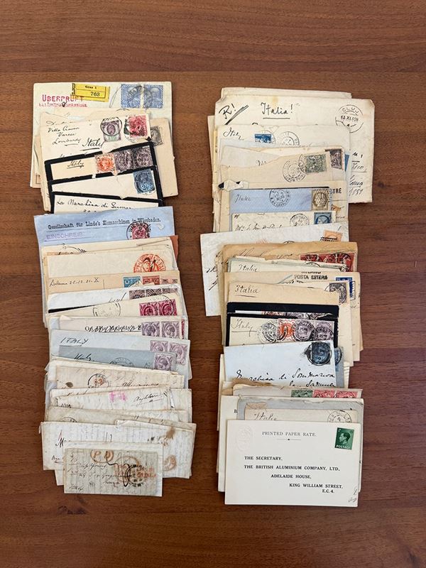 MONDIALI 1845/1920 - Diverse decine di lettere, affrancate e non, del periodo, in una scatoletta. Notate diverse e non comuni presenze, divertente e di sicuro interesse. Merita esame.