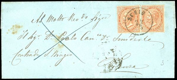 1866 - 10 cent. De La Rue, tiratura di Londra (L17), due esemplari, perfetti, su lettera da Schio 26/8/1866 a Vicenza.