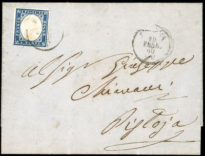 1860, 20 centesimi azzurro su lettera, Modena-Pistoia