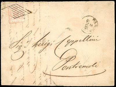 1859, 15 cent. vermiglio chiaro (9a) su lettera da Parma a Pontremoli, perfetto, 3/6/1859