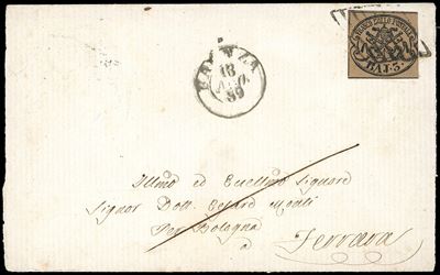 1859, 3 baj bruno (4Aa) su lettera da Bagnocavallo