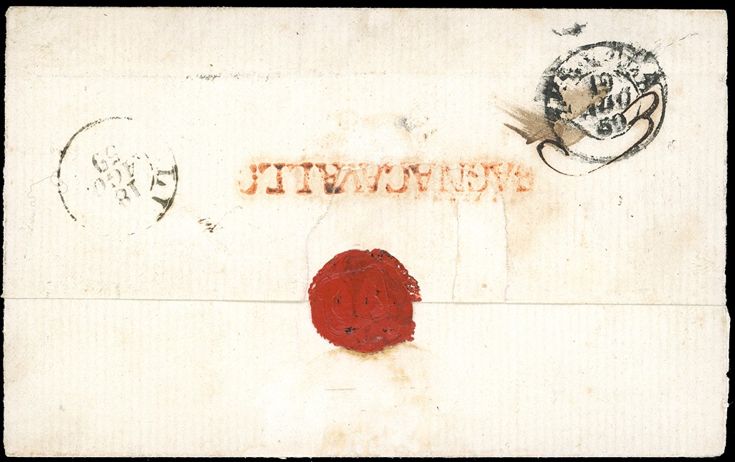 1859, 3 baj bruno (4Aa) su lettera da Bagnocavallo