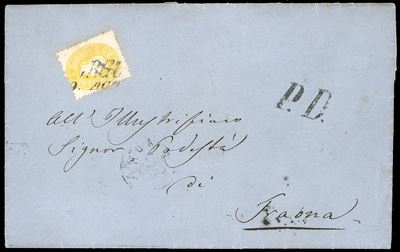 Austria, Francobollo da 2 kr. giallo (Austria 17), isolato su circolare a stampa, datato 9 agosto...