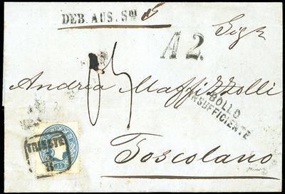 Austria, 15 kr. azzurro del 1863 su lettera da Trieste a Toscolano