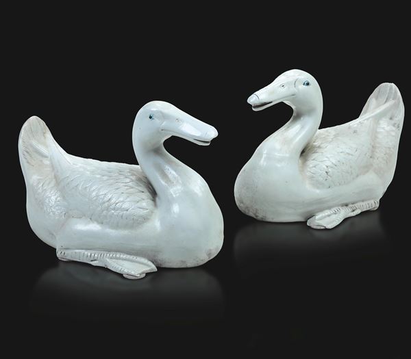 Coppia di anatre in porcellana, Cina, Dinastia Qing, XIX secolo