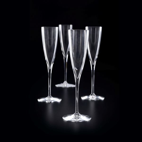 Otto flûtes "Dom Pérignon". Francia, Manifattura Baccarat, XX secolo.