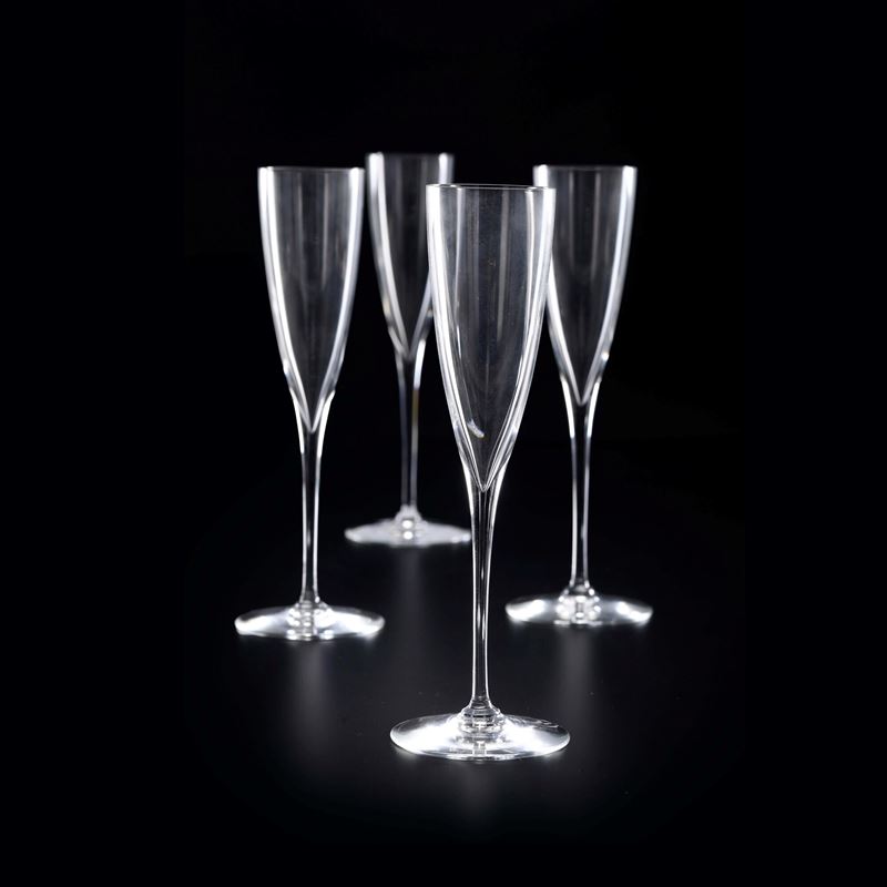 Otto flûtes "Dom Pérignon". Francia, Manifattura Baccarat, XX secolo.  - Auction The Art of the Table - Cambi Casa d'Aste