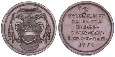 Medaglia in bronzo emessa dal Tesoriere Generale Monsignore Guglielmo Pallotta, Stato Pontificio,...
