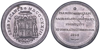 Medaglia in metallo bianco, Stati Pontifici, Sede Vacante 1823, emessa da Monsignore Marazzani Vi...