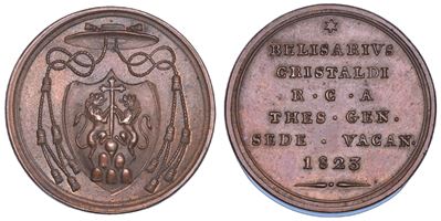 Monsignore Belisario Cristaldi, Medaglia in bronzo emessa durante la sede vacante del 1823