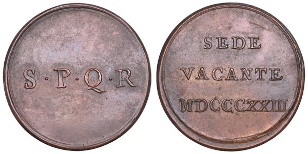 STATO PONTIFICIO. SEDE VACANTE 1823. Medaglia in bronzo emessa dai Conservatori della Città di Roma.