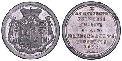 Medaglia in metallo bianco emessa dal Principe Agostino II Chigi, Stato Pontificio, 1823
