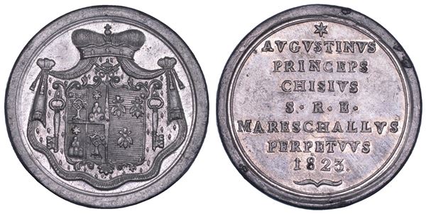 STATO PONTIFICIO. SEDE VACANTE 1823. Medaglia in metallo bianco emessa dal Maresciallo del Conclave Principe Agostino II Chigi.