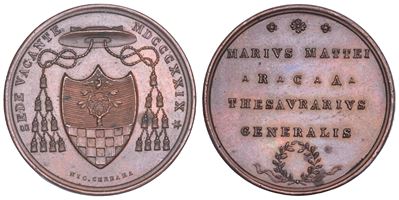 Monsignore Mario Mattei, Medaglia in bronzo - Stato Pontificio, Sede Vacante 1829
