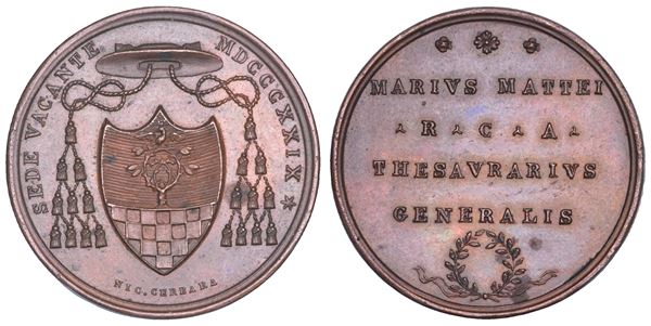 STATO PONTIFICIO. SEDE VACANTE 1829. Medaglia in  bronzo dal Tesoriere Generale Monsignore Mario Mattei.