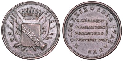 Medaglia in bronzo, Stato Pontificio, Sede Vacante 1829, emessa dai Conservatori della Città di R...