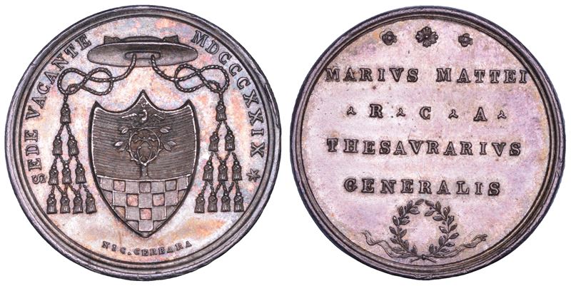 STATO PONTIFICIO. SEDE VACANTE 1830-1831. Medaglia in argento emessa dal Tesoriere Generale Monsignore Mario Mattei.  - Auction Numismatics - Cambi Casa d'Aste