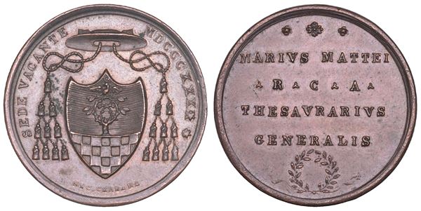 STATO PONTIFICIO. SEDE VACANTE 1830-1831. Medaglia in bronzo emessa dal Tesoriere Generale Monsignore Mario Mattei.