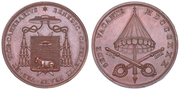STATO PONTIFICIO. SEDE VACANTE 1830-1831. Medaglia in bronzo emessa dal Governatore di Roma e Vice Camerlengo Monsignore Benedetto Cappelletti.