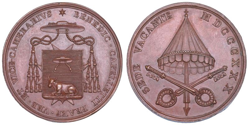 STATO PONTIFICIO. SEDE VACANTE 1830-1831. Medaglia in bronzo emessa dal Governatore di Roma e Vice Camerlengo Monsignore Benedetto Cappelletti.  - Auction Numismatics - Cambi Casa d'Aste